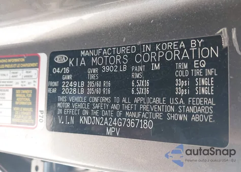 2016 Kia Soul из США, поврежденный, VIN KNDJN2A24G7367180